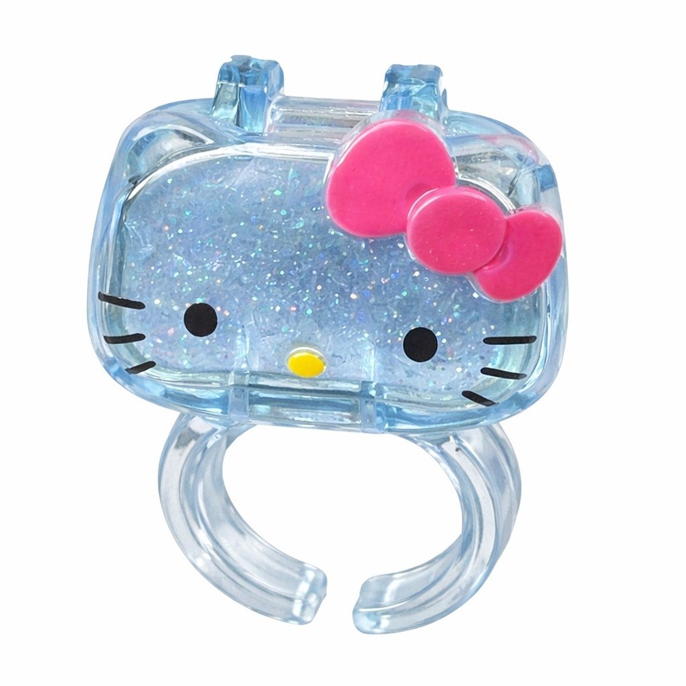 Sanrio Hello Kitty Blue Glitter Winking Face Chunky Adjustable Ring‎ Pink Bow